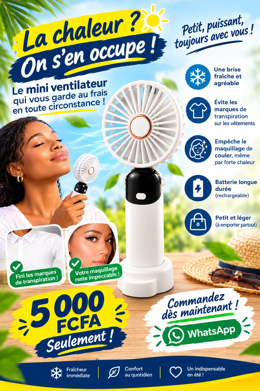 Mini ventilateur portable – Rechargeable et silencieux