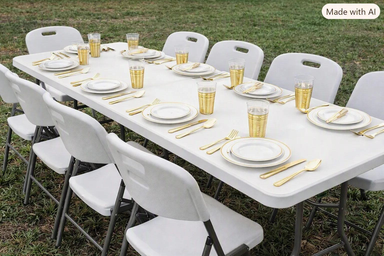 Table pliante blanche + chaises + couverts luxe